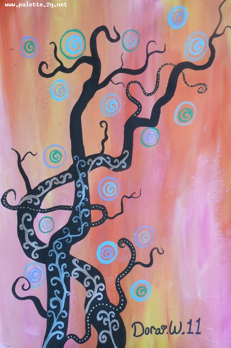 Art Studio PALETTE. Dora Wang Picture.  Tempera Landscape Trees 