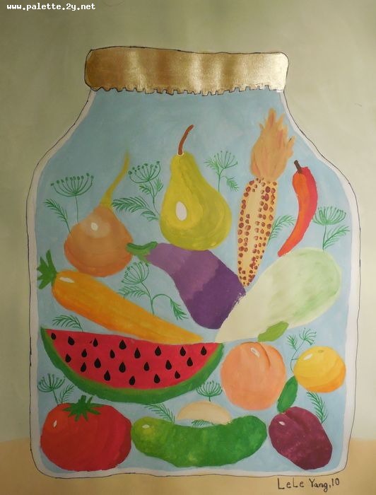 Art Studio PALETTE. Lele Yang Picture.  Tempera Still Life Fruits & Vegi 