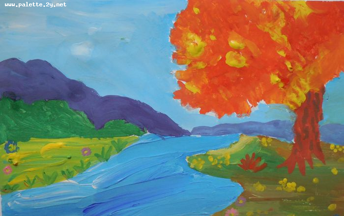 Art Studio PALETTE. Joanna Li Picture.  Tempera Landscape Nature 