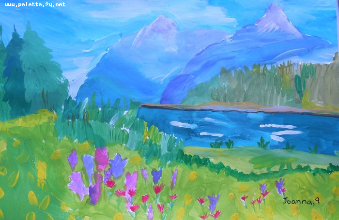 Art Studio PALETTE. Joanna Li Picture.  Tempera Landscape Nature 