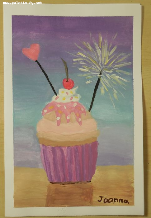 Art Studio PALETTE. Joanna Li Picture. Greeting Card Tempera Fantasy Cakes 