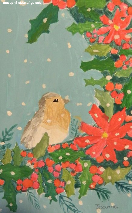 Art Studio PALETTE. Joanna Li Picture. Greeting Card Tempera Animals Birds 