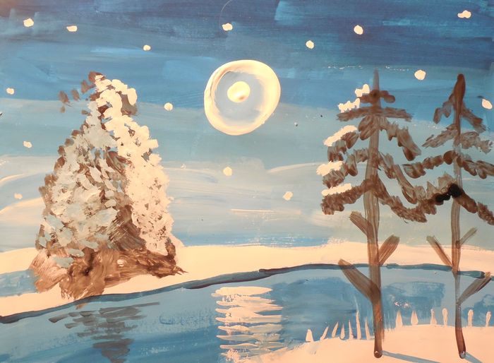 Art Studio PALETTE. Lucas Chen Picture.  Tempera Landscape Winter 