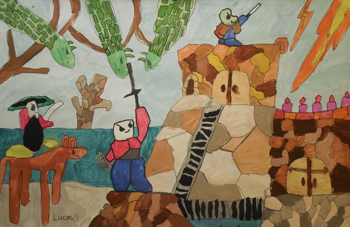 Art Studio PALETTE. Lucas Chen Picture.  Marker, Tempera Fantasy Dragons Fight with Dragons