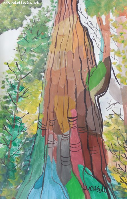 Art Studio PALETTE. Lucas Chen Picture.  Tempera Landscape Trees 