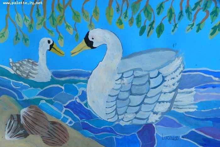 Art Studio PALETTE. Lucas Chen Picture.  Tempera Animals Birds Spring Is Coming