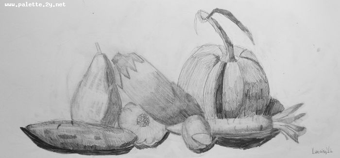 Art Studio PALETTE. Lucas Chen Picture.  Pencil Still Life Fruits & Vegi 