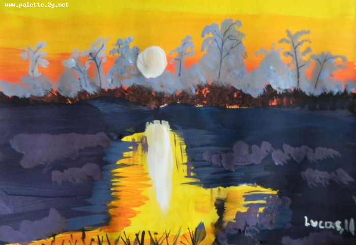 Art Studio PALETTE. Lucas Chen Picture. Greeting Card Tempera Landscape Winter 