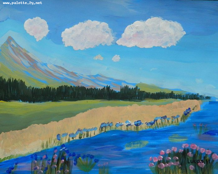 Art Studio PALETTE. Lucas Chen Picture.  Tempera Landscape Nature 