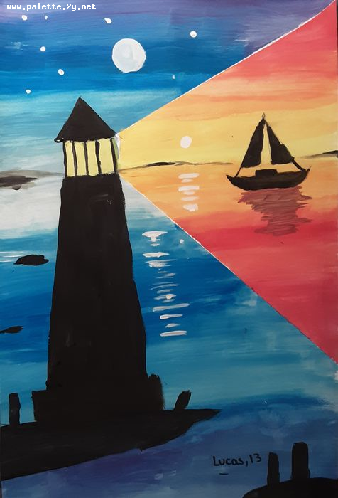 Art Studio PALETTE. Lucas Chen Picture.  Tempera Landscape Seascape 