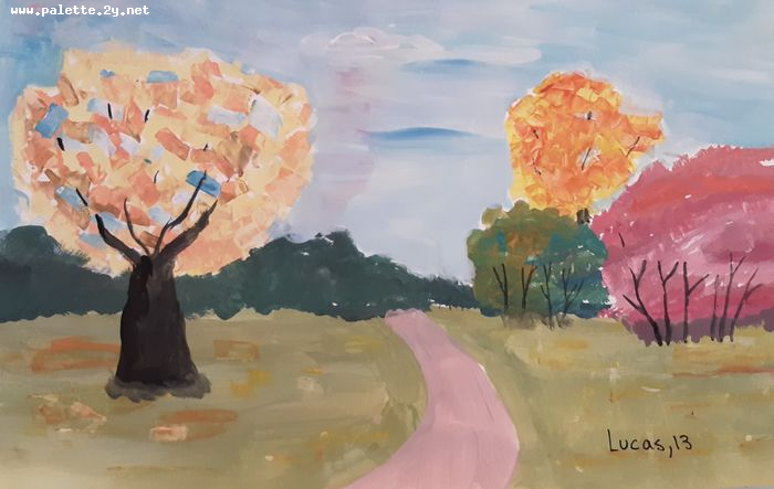 Art Studio PALETTE. Lucas Chen Picture.  Tempera Landscape Fall 