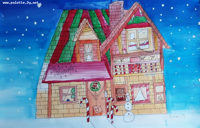 Art Studio PALETTE. Lucas Chen Picture.  Marker, Tempera Landscape Houses 