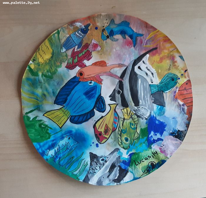 Art Studio PALETTE. Lucas Chen Picture.  Marker, Tempera Animals Fish 