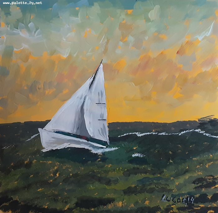 Art Studio PALETTE. Lucas Chen Picture.  Tempera Landscape Seascape 