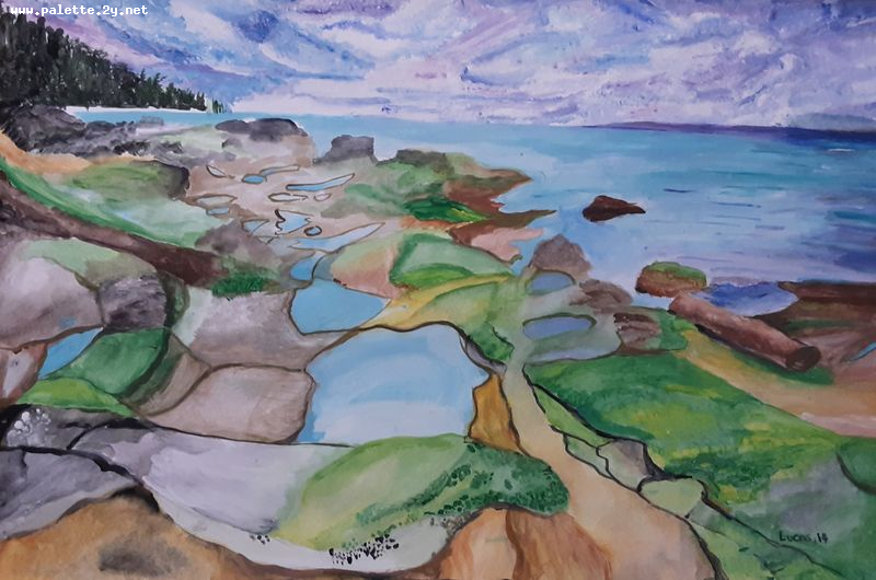 Art Studio PALETTE. Lucas Chen Picture.  Tempera Landscape Seascape 