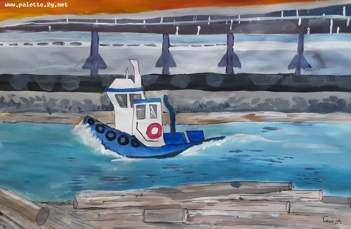 Art Studio PALETTE. Lucas Chen Picture.  Tempera Landscape Seascape 