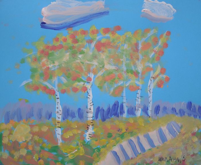 Art Studio PALETTE. Milana Baiman Picture.  Tempera Landscape Fall 