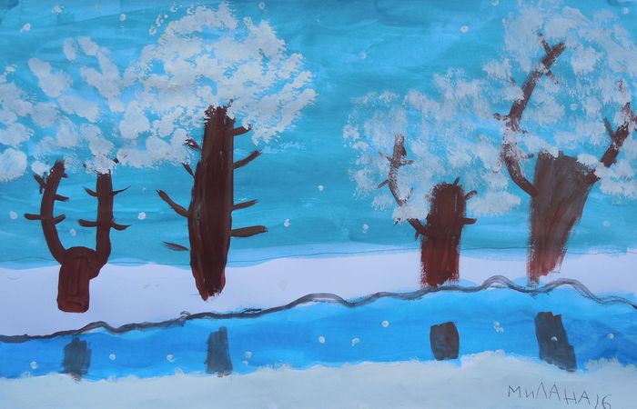 Art Studio PALETTE. Milana Baiman Picture.  Tempera Landscape Winter 