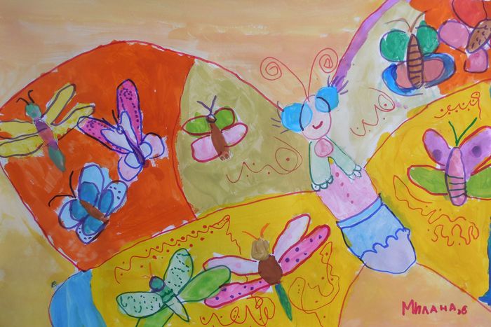 Art Studio PALETTE. Milana Baiman Picture.  Marker, Tempera Animals Butterfly 