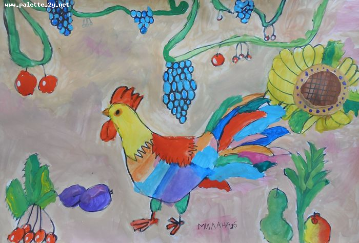 Art Studio PALETTE. Milana Baiman Picture.  Marker, Tempera Animals Birds 