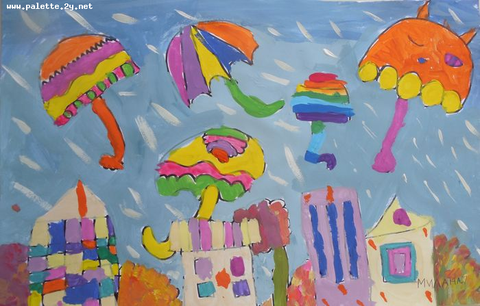 Art Studio PALETTE. Milana Baiman Picture.  Marker, Tempera Design Umbrellas 