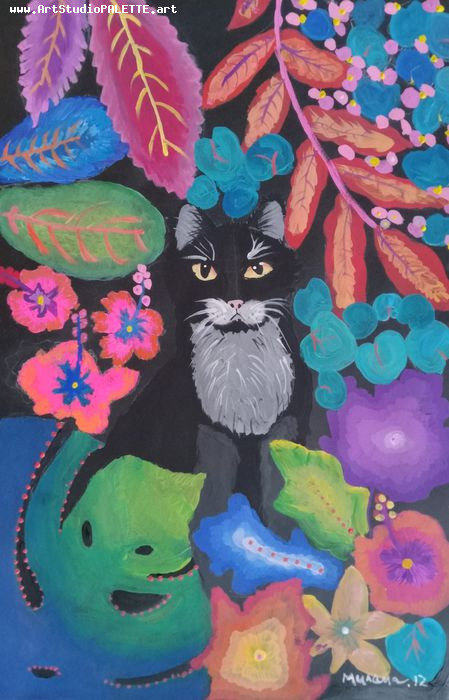 Art Studio PALETTE. Milana Baiman Picture.  Tempera Animals Cats 