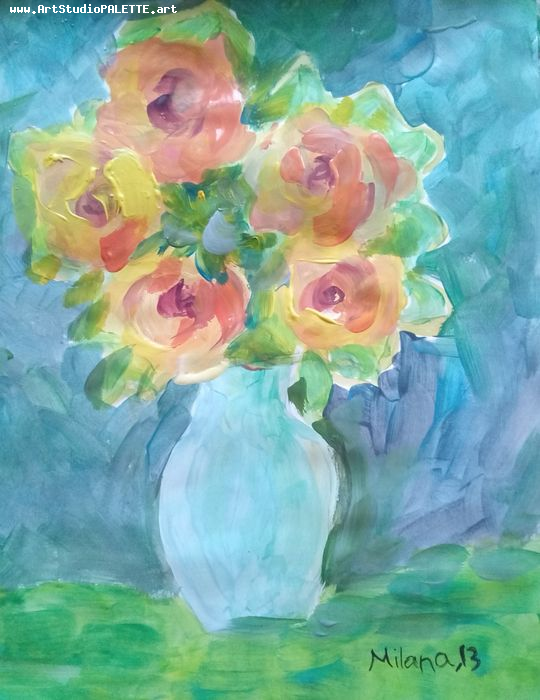 Art Studio PALETTE. Milana Baiman Picture.  Tempera Plants Flowers 
