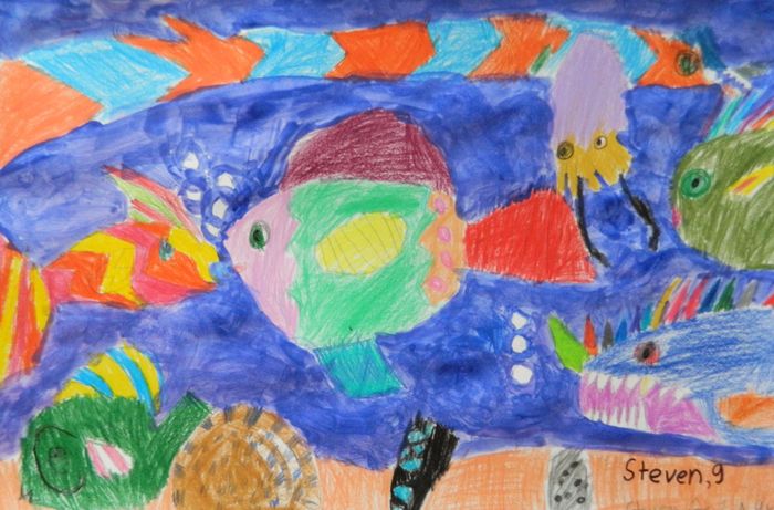 Art Studio PALETTE. Steven Pu Picture.  Mixed Media Animals Fish 