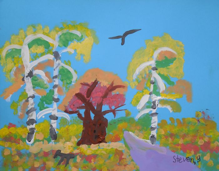 Art Studio PALETTE. Steven Pu Picture.  Tempera Landscape Fall 