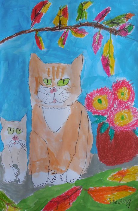 Art Studio PALETTE. Steven Pu Picture.  Mixed Media Animals Cats 