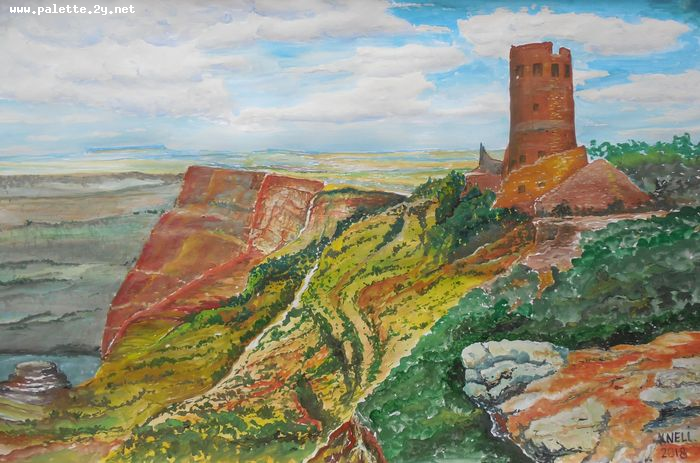 Art Studio PALETTE. Neli Kapytskaya Picture.  Tempera Landscape Nature 