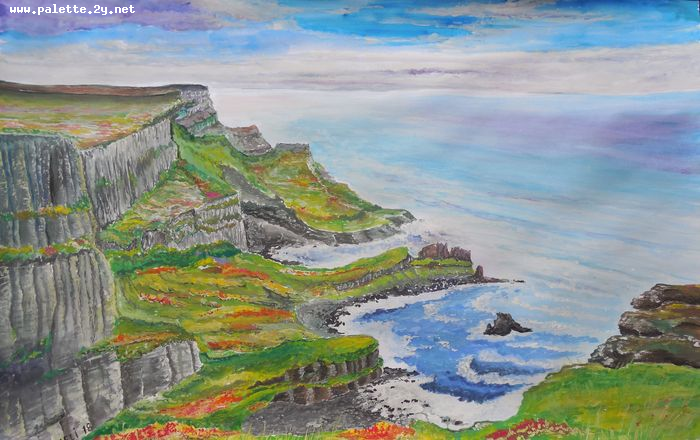 Art Studio PALETTE. Neli Kapytskaya Picture.  Tempera Landscape Seascape 