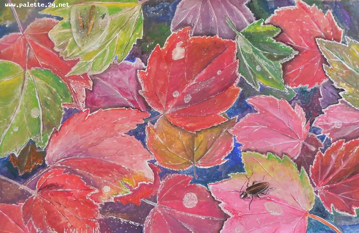 Art Studio PALETTE. Neli Kapytskaya Picture.  Tempera Plants Leaves 