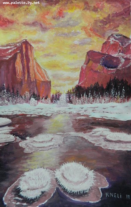 Art Studio PALETTE. Neli Kapytskaya Picture.  Tempera Landscape Nature 