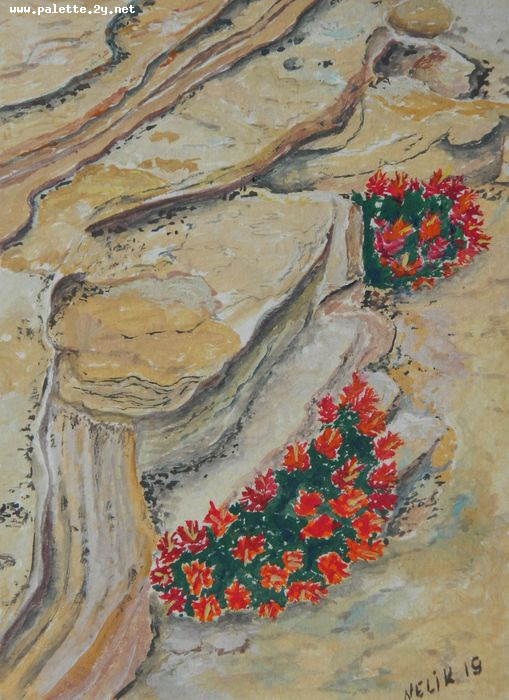 Art Studio PALETTE. Neli Kapytskaya Picture.  Tempera Plants Cacti 