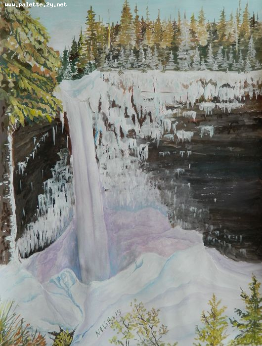 Art Studio PALETTE. Neli Kapytskaya Picture.  Tempera Landscape Winter 