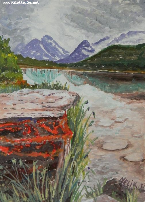 Art Studio PALETTE. Neli Kapytskaya Picture.  Tempera Landscape Nature 