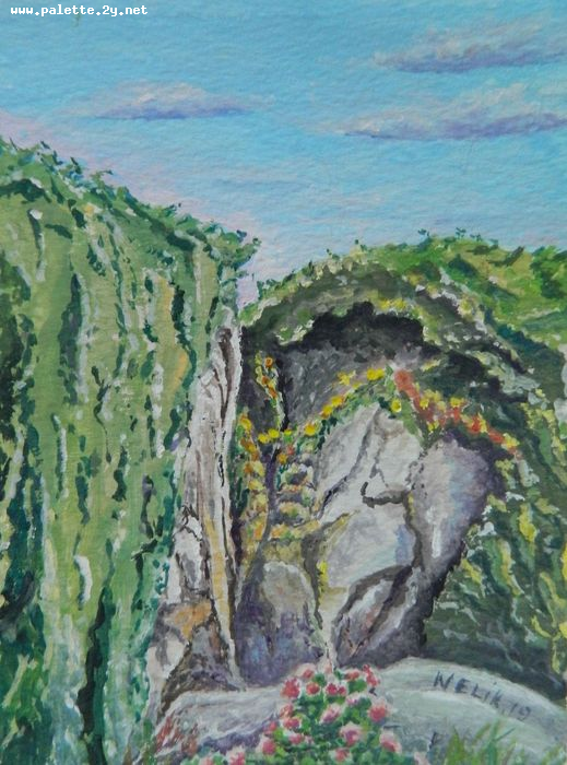 Art Studio PALETTE. Neli Kapytskaya Picture.  Tempera Landscape Nature 