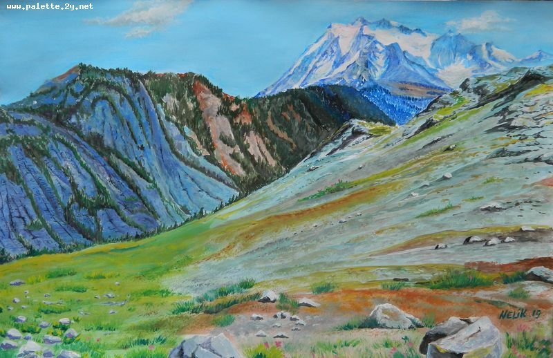 Art Studio PALETTE. Neli Kapytskaya Picture.  Tempera Landscape Nature 