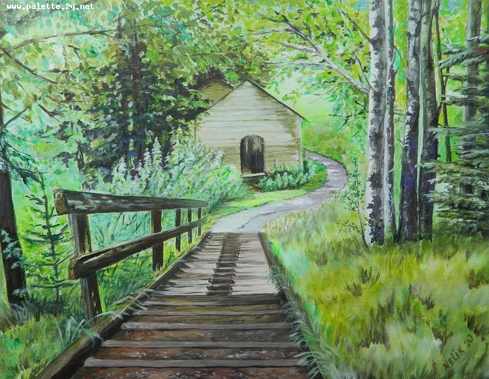 Art Studio PALETTE. Neli Kapytskaya Picture. Canvas Acrylic Landscape Houses 