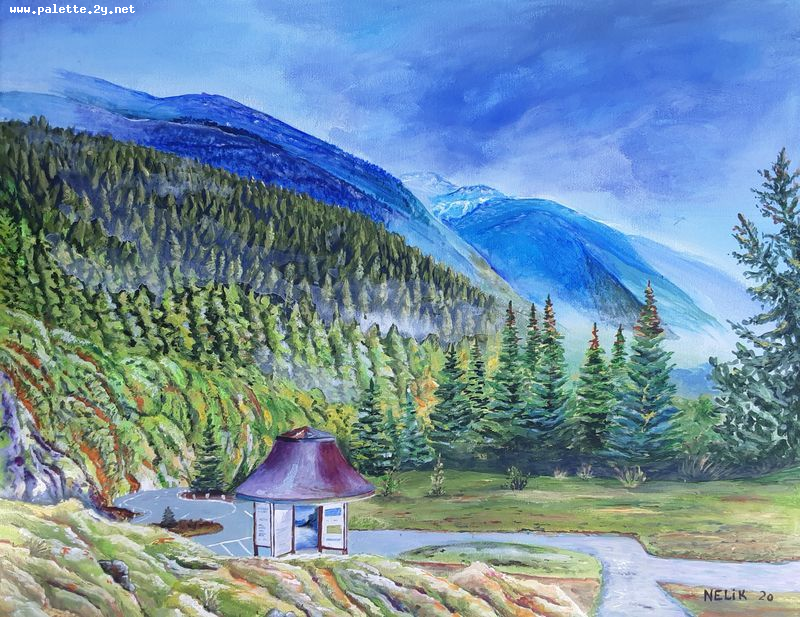 Art Studio PALETTE. Neli Kapytskaya Picture. Canvas Acrylic Landscape Nature Morning in the Mounten