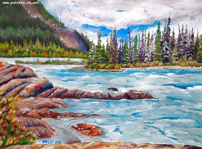 Art Studio PALETTE. Neli Kapytskaya Picture.  Tempera Landscape Nature 