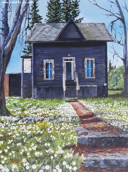 Art Studio PALETTE. Neli Kapytskaya Picture.  Acrylic Landscape Houses Old House