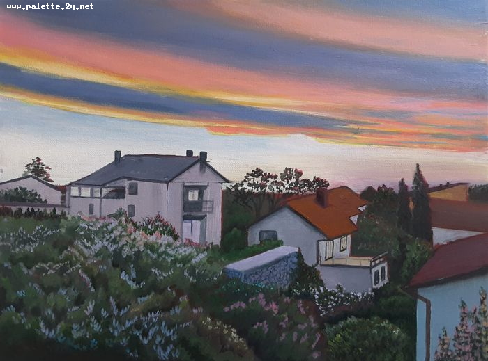 Art Studio PALETTE. Neli Kapytskaya Picture. Canvas Acrylic Landscape Cityscape 