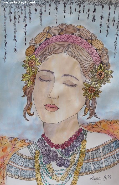 Art Studio PALETTE. Dara Ardjieva Picture.  Watercolour, Ink People Portrait 