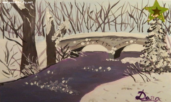 Art Studio PALETTE. Dara Ardjieva Picture.  Tempera Landscape Winter 