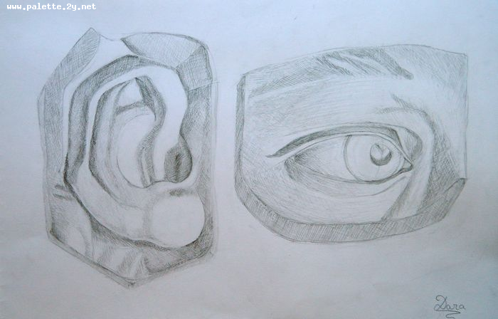 Art Studio PALETTE. Dara Ardjieva Picture.  Pencil People Plaster Cast 