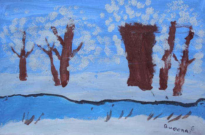 Art Studio PALETTE. Queena Wong Picture.  Tempera Landscape Winter 