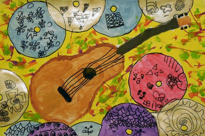 Art Studio PALETTE. Leila Cox Picture.  Marker, Tempera Still Life Music 