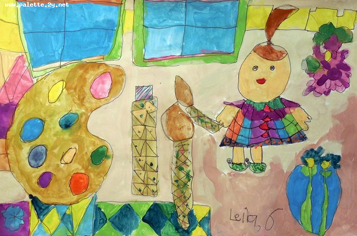 Art Studio PALETTE. Leila Cox Picture.  Marker, Tempera People Activities 